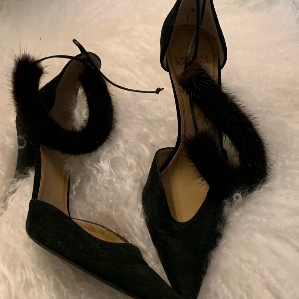 Charles Jordan mink high heel shoe